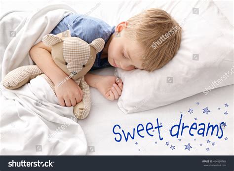 Adorable Little Boy Sleeping Teddy Bear Stock Photo 464860769 ...