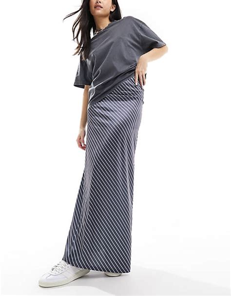 Asos Design Satin Twill Maxi Skirt In Stripe Asos