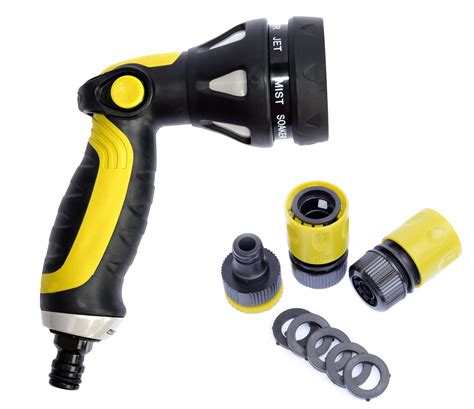 Garden Hose Hand Sprayer Nozzle Professional Quality Non Slip Spray Gun Heavy Duty 8 Pattern