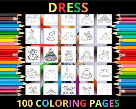 Printable Dress Coloring Pages for Kids and Adults 100 Pages Instant ...