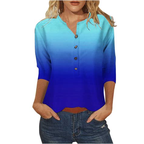 Baikeli Business Casual Tops For Women Summer Shirts 2024 Gradient Button Top Dressy Round Neck