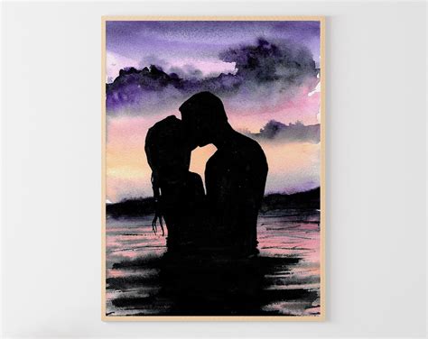 Couple Painting Romantic Art Print Lovers Wall Art Love Couple ...