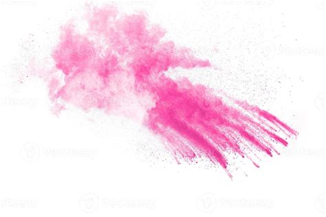 Pink Powder Explosion On White Background Pink Dust Splash Cloud