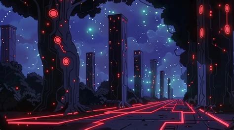 Premium Photo Cyberpunk Forest Path At Night