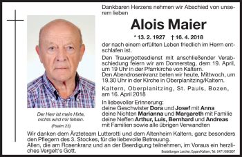 Traueranzeigen Von Alois Maier Trauer Bz