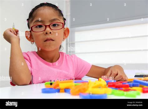 Year Old Brunette Latina Girl With Autism Spectrum Disorder Asd Like Asperger Rett And Heller