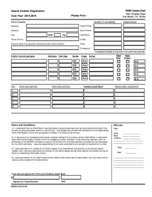 Fillable Online Fortworthbaptistchurch Awana Clubber Registration Spbc