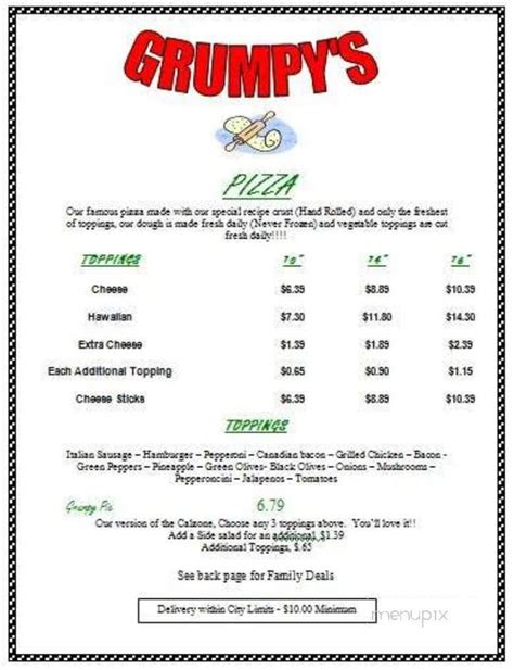 Menu Of Grumpy S Pizza Pasta Shop In Arab AL 35016