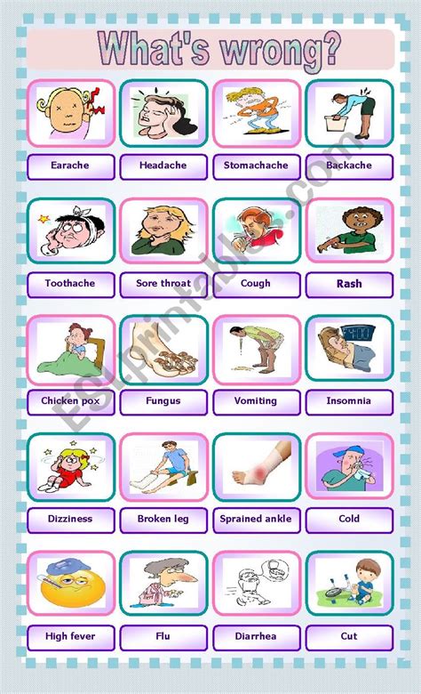 Illnesses vocabulary - ESL worksheet by Andromaha