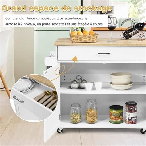 Goplus Desserte Lot De Cuisine Desserte Roulettes Chariot De Cuisine