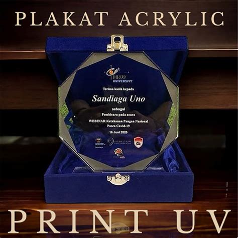 Promo Custom Plakat Akrilik Uv Print Trophy Piagam Acrylic Hadiah