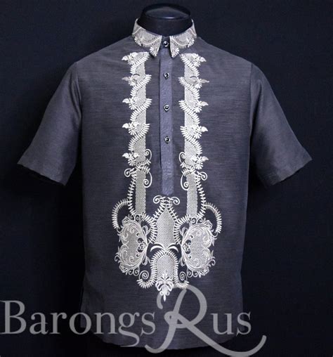 Short Sleeves Black Barong Tagalog B Barongs R Us