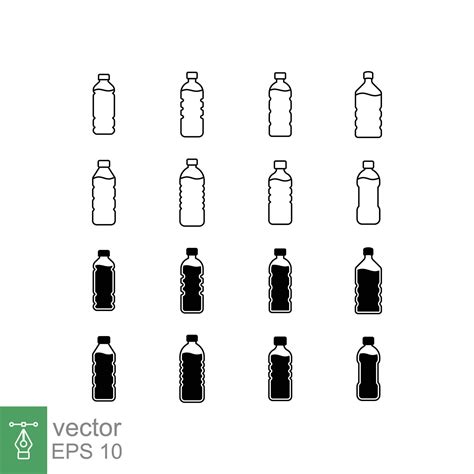 Water Bottle Solid Line Icon Set Simple Glyph Style Plastic Bottle