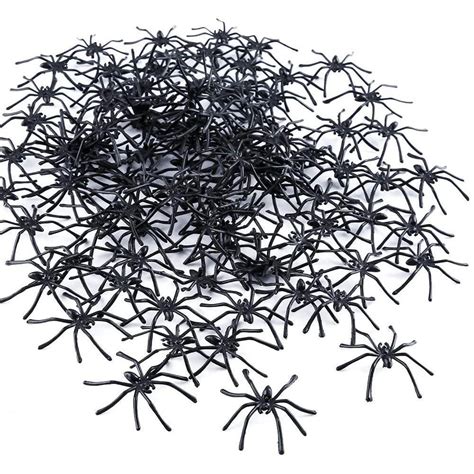 100pcs Halloween Decorative Spiders Small Black White Plastic Fake Spider Toys Novelty Funny