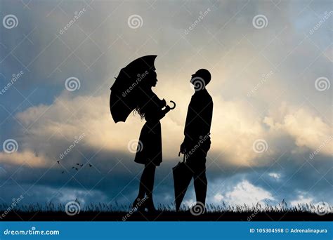 Couple with Umbrella in the Rain Stock Illustration - Illustration of ...