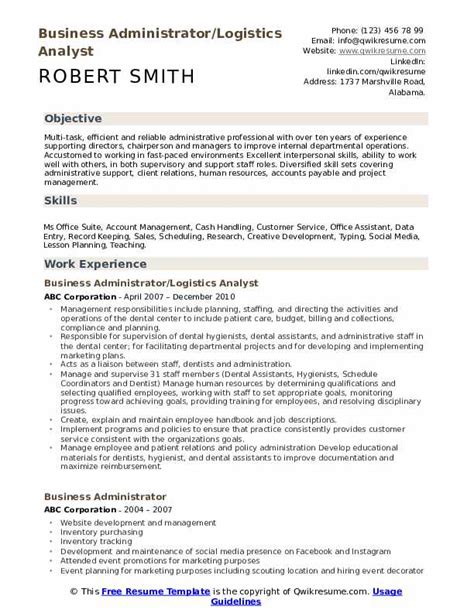 Business Administrator Resume Samples Qwikresume