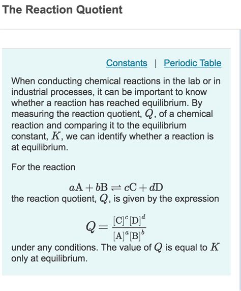 Solved The Reaction Quotient Constants Periodic Table When Chegg