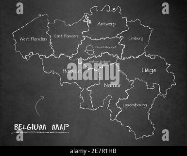 Mappa Del Belgio Divisione Amministrativa Regioni Separate Con Nomi