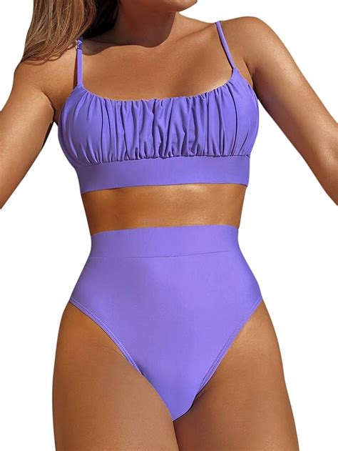 Shein Womens High Waisted Bikini Set Knot Front Ruched Two Piece