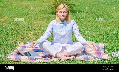 Find Minute To Relax Woman Relaxing Practicing Meditation Every Day