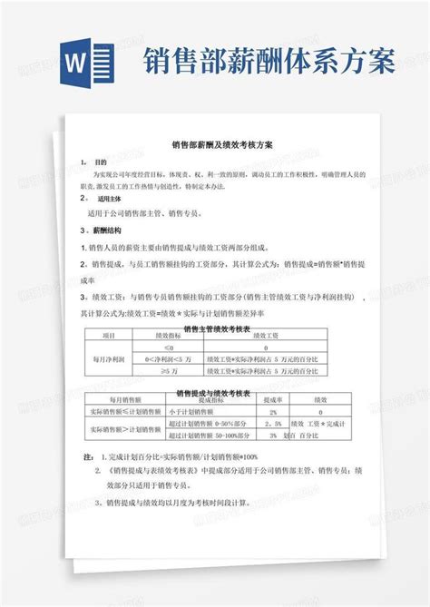 销售部薪酬及绩效考核方案word模板下载编号lpznyvdl熊猫办公