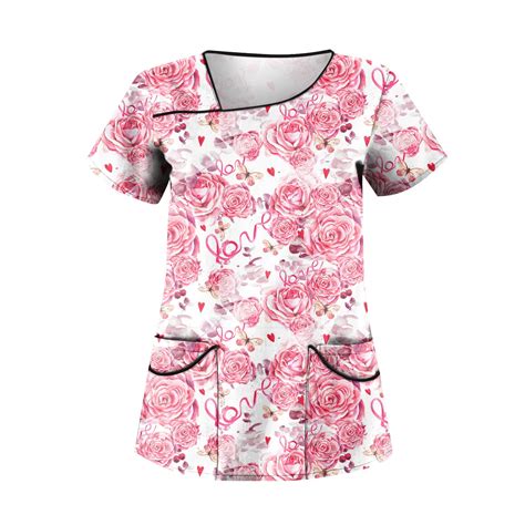 Dengdeng Valentines Day Nursing Scrubs For Women Short Sleeve Working