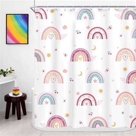 Ufeela Cortina de ducha bohemia con diseño de arco iris 60 pulgadas de