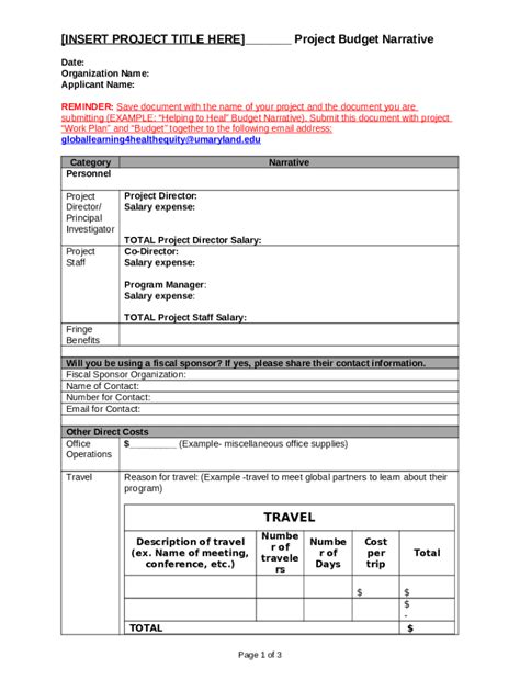 Budget Narrative Template Doc Template Pdffiller