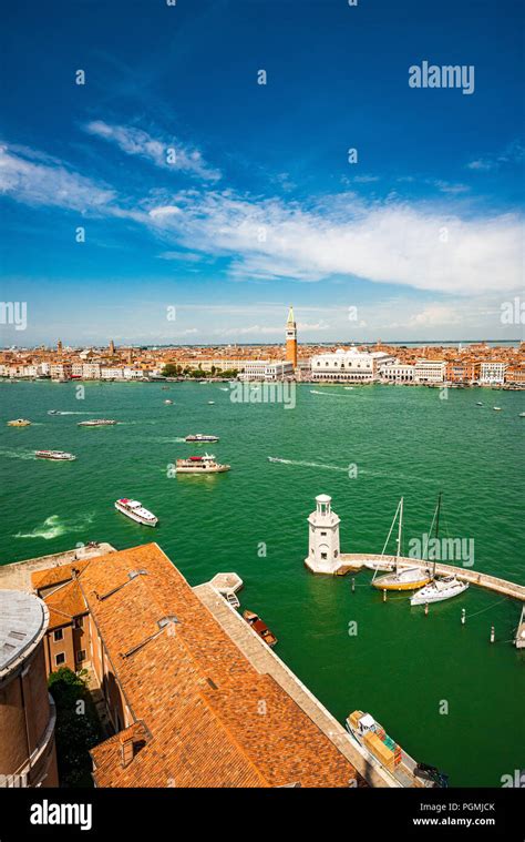 The View From Campanile Di San Giorgio Of The Giudecca Canal In Venice