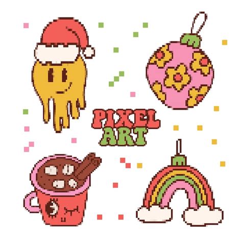 Premium Vector Pixel Art Christmas Elements Clip Art Set Bit Vintage