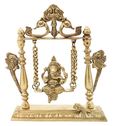 9" Bala Ganesha on the Swing with Kirtimukha Atop In Brass | Handmade ...