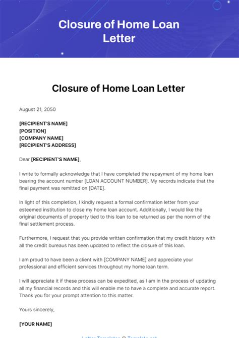 Free Closure of Home Loan Letter Template to Edit Online