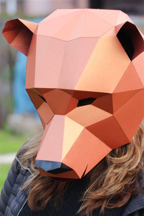 Bear Mask Diy Low Poly Mask Paper Craft Mask Pdf Template 3d Mask