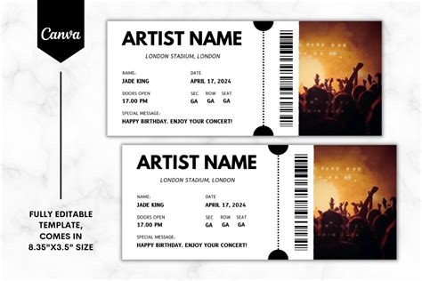 Custom Concert Ticket Canva Template 1 Graphic By Sundiva Design