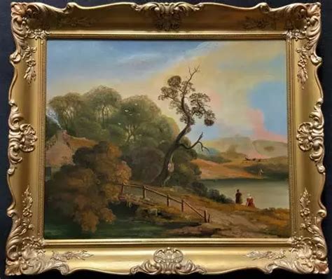 Large Stunning 19thc Arcadian Landscape Oil Painting In The 18th