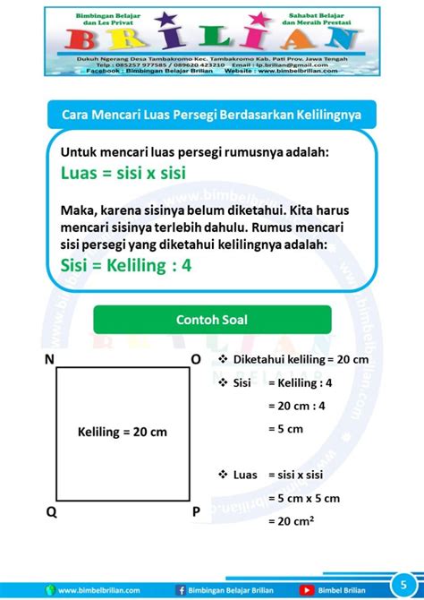 Cara Mencari Luas Persegi Yang Diketahui Kelilingnya Dan Contoh Soal