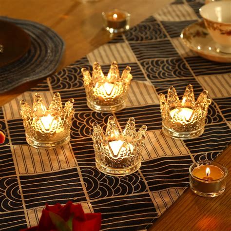 Goldeal Crown Tealight Candle Holders12 Pcs Clear Glass