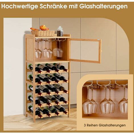 Costway Weinregal Bambus F R Flaschen Flaschenregal Mit Glas