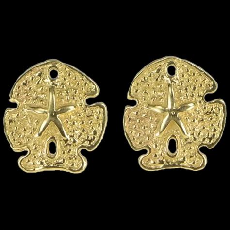 14K Sand Dollar Sea Shell Beach Motif Stud Earrings Yellow Gold CFXW