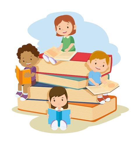 Premium Vector Children Learning And Reading Books Together