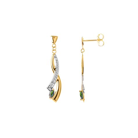 GL304BE Boucle D Oreilles Pendantes Or Jaune 750 18 Ct Bicolore Avec