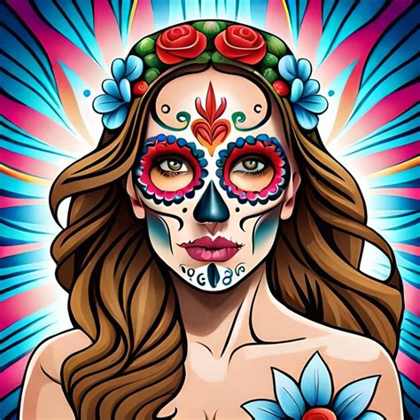 Pinturas De Caras De Calaveras De Azúcar De Una Celebración Del Día De