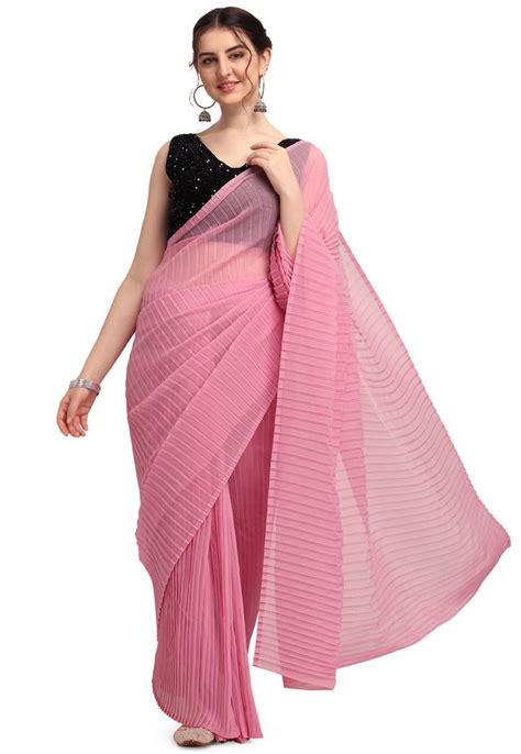 Accordion Pleated Georgette Saree In Pink Saree Trends Pure