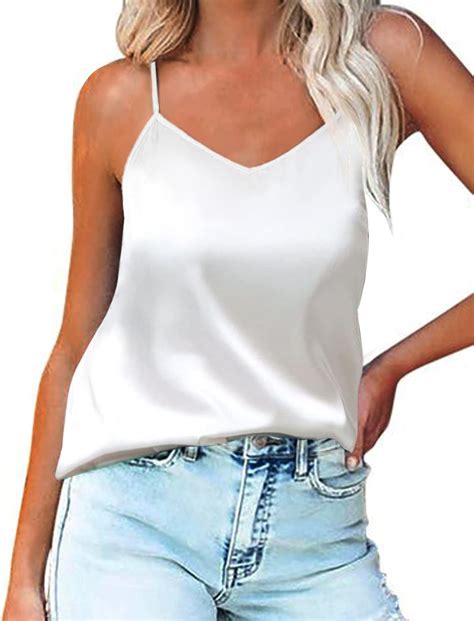 Ekouaer Damen Satin Cami Tank Top Seidentop Shirt Ärmellose V