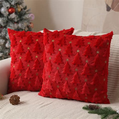 Amazon Allorry Christmas Pillow Covers 16 X 16 Inch Set Of 2 Red