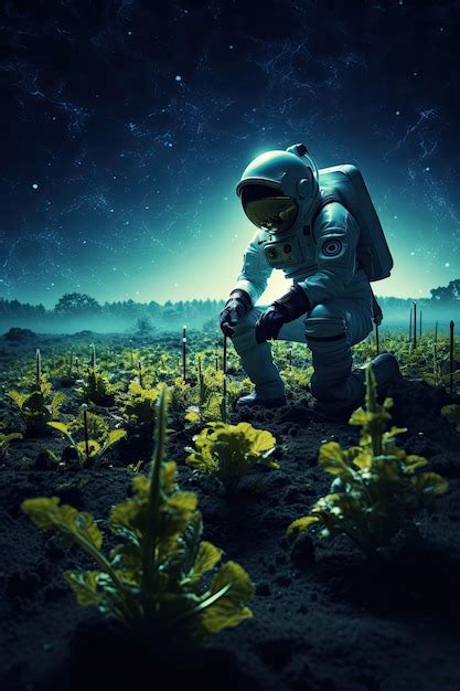 Premium Ai Image Astronaut Growing Plant Agriculture And Farming On