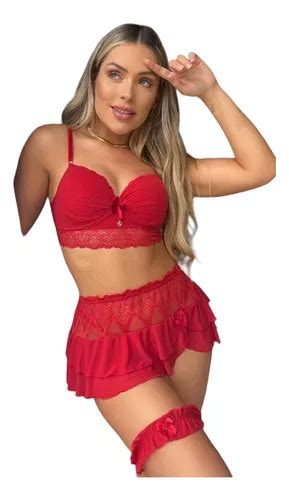 Lingerie Sexy Saia Persex Sutiã Calcinha Sensual