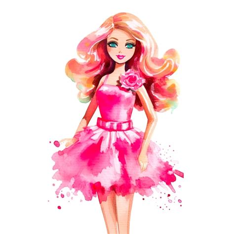 Barbie Estilo Acuarela Fondo Blanco Traje Rosa Foto Premium