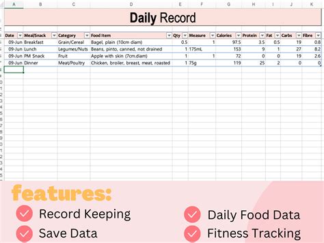 Calorie Counter Excel Sheet Recipe Calculatorcalorie Etsy