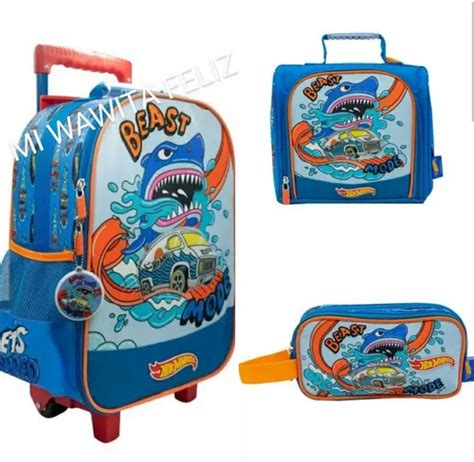 Maleta Ruedas Hot Wheels Shark Lonchera Cartuchera Oficio Cuotas Sin Inter S